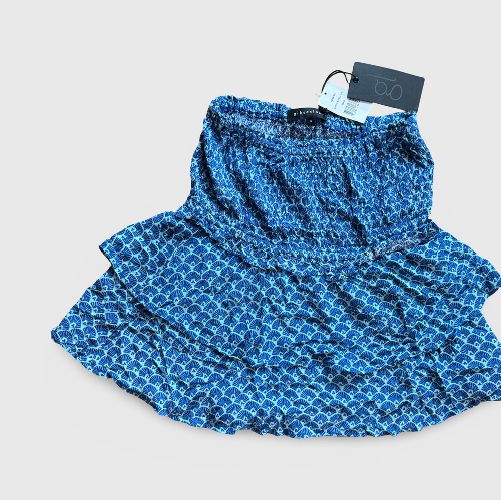 Chic Blue Patterned Mini Skirt or strapless top NWT